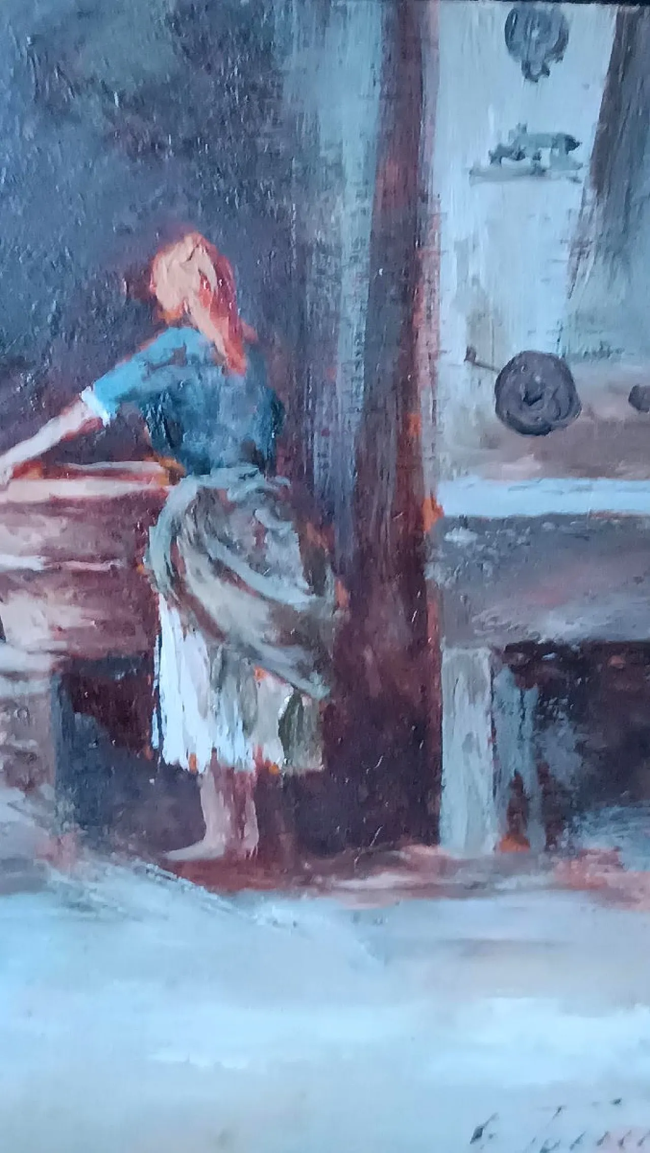 La lavandaia di Gino Tommasi, olio su tavola, primo '900 7