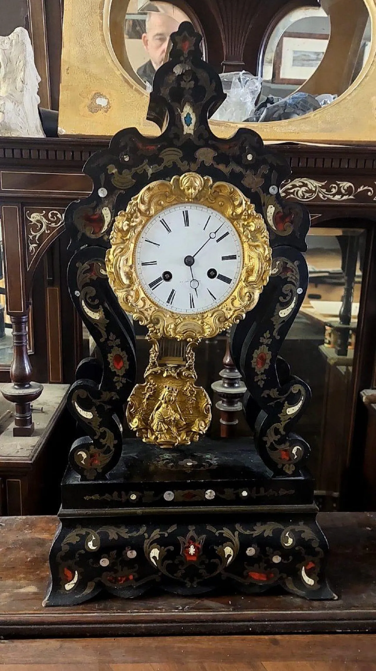 Napoleon III temple clock in gilded bronze, 19th century 3