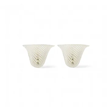 Coppia di lampade da parete in vetro trasparente a coste