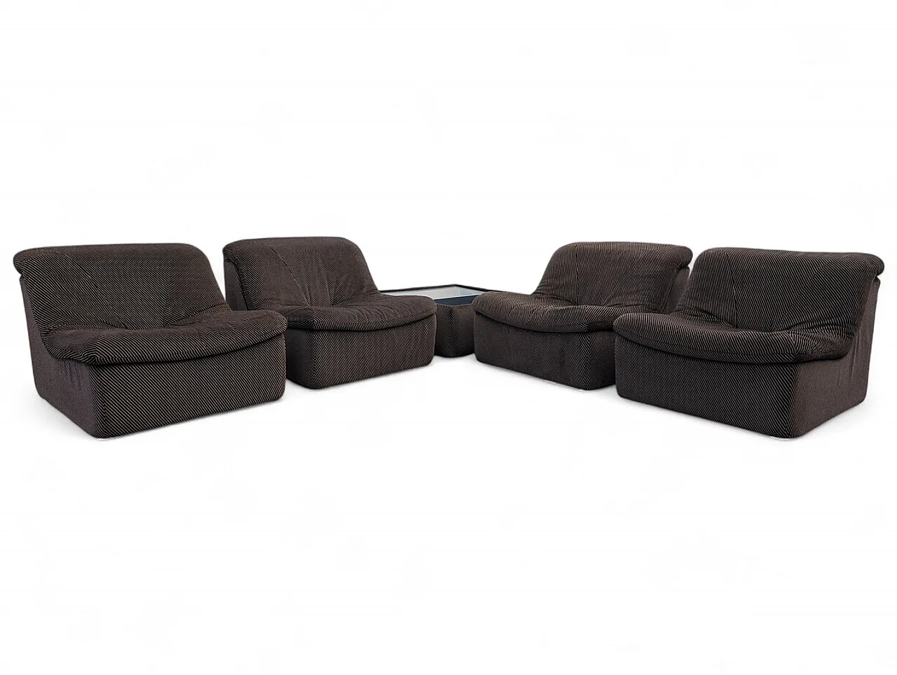 Divano modulare in tessuto, set di 4 poltrone e 1 tavolino, anni '70 1
