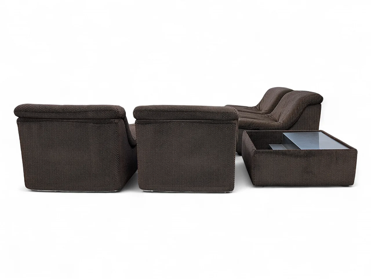 Divano modulare in tessuto, set di 4 poltrone e 1 tavolino, anni '70 4