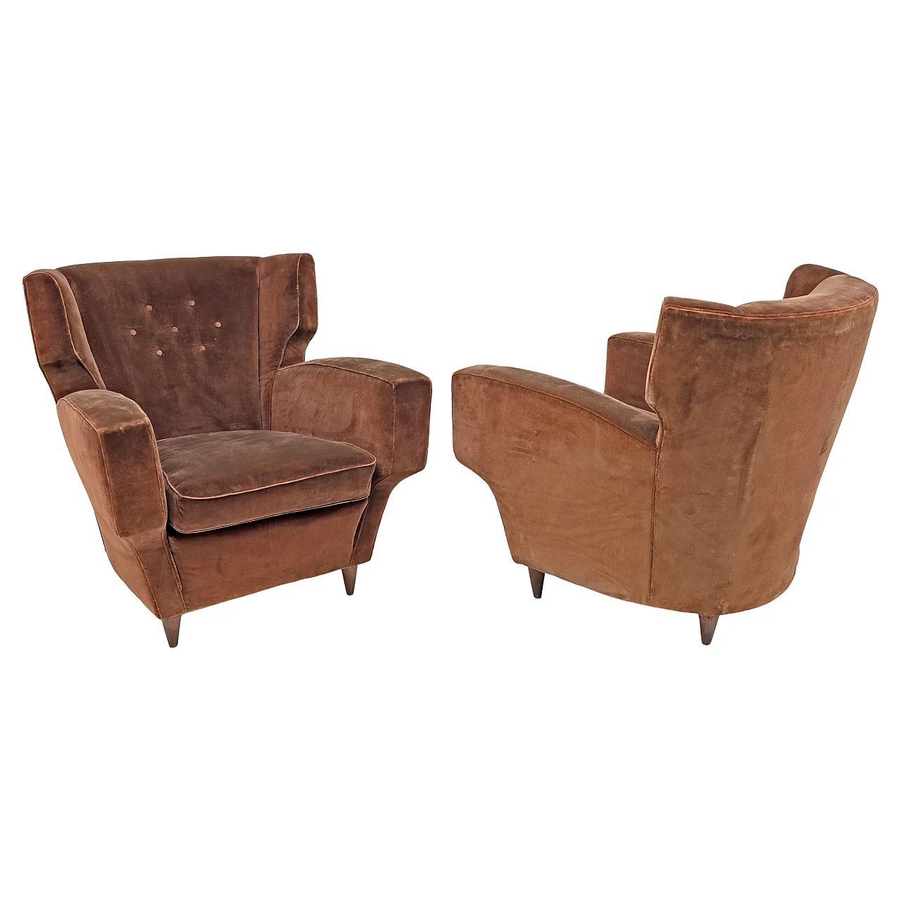 Coppia di poltrone in velluto Melchiorre, anni '50 1