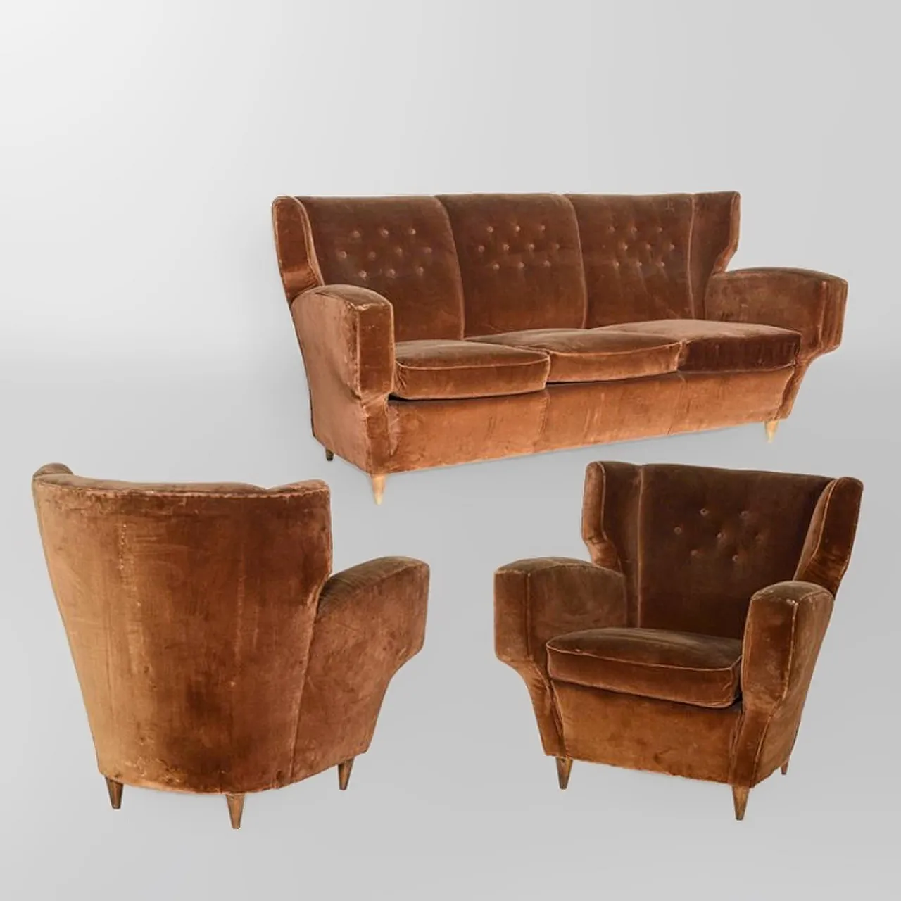 Coppia di poltrone in velluto Melchiorre, anni '50 12