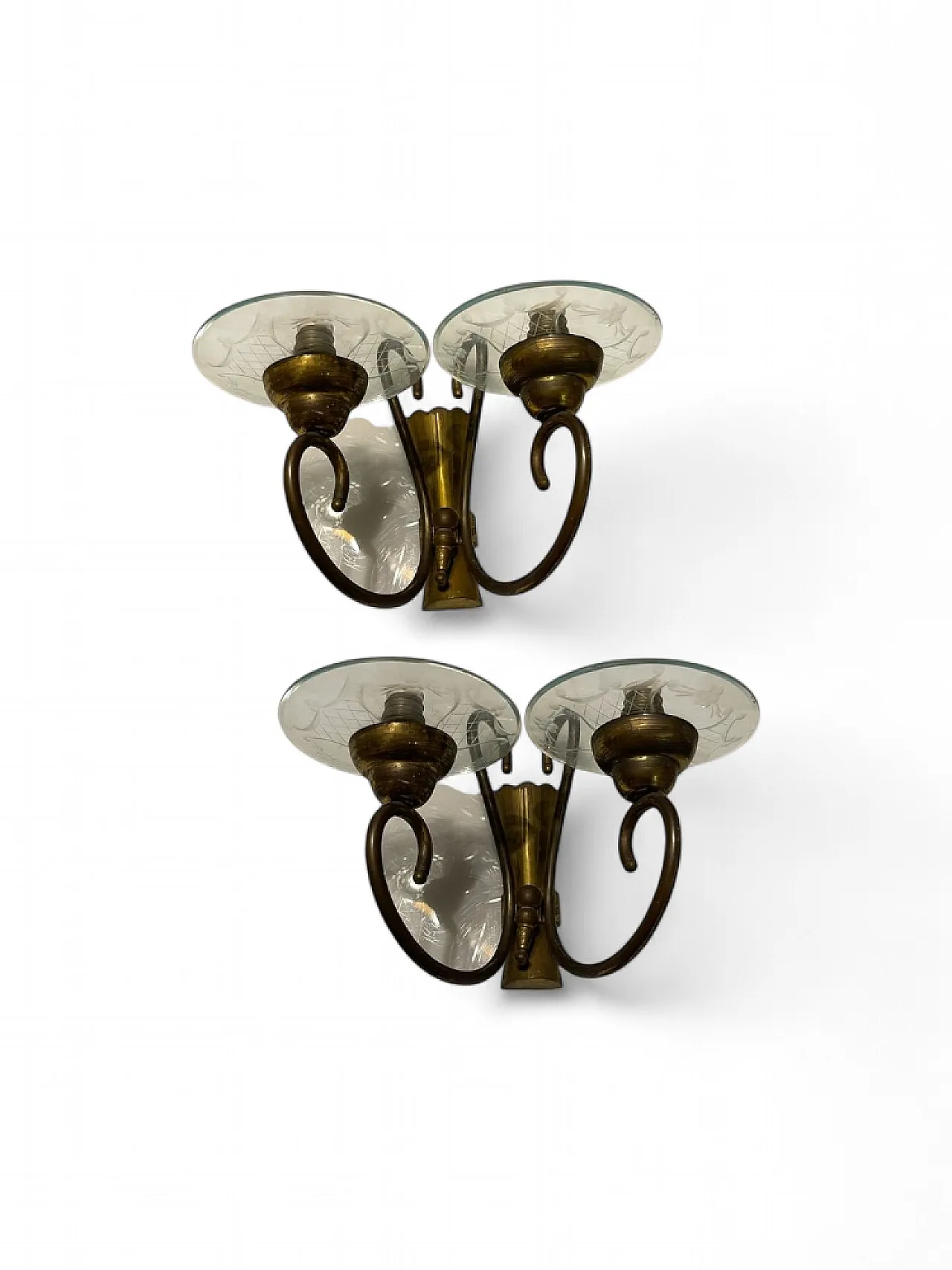 Pair of Etched glass and bronze wall light by Pietro Chiesa, 1950s 5