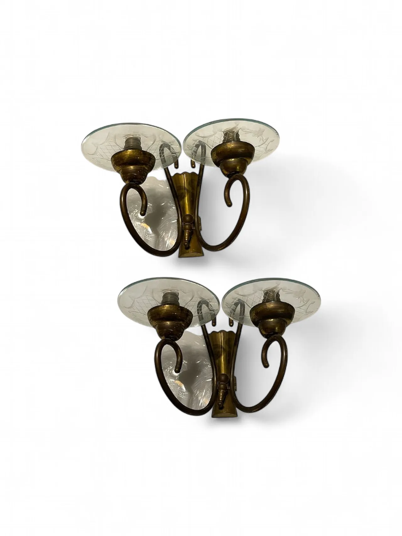Pair of Etched glass and bronze wall light by Pietro Chiesa, 1950s 7