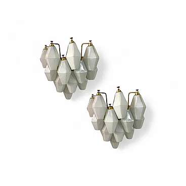 Pair of Polygonal wall lights in white opaline glass, 1980s