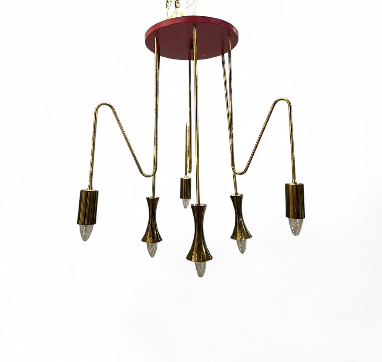 Red brass pendant lamp from Stilnovo, 1950s 10