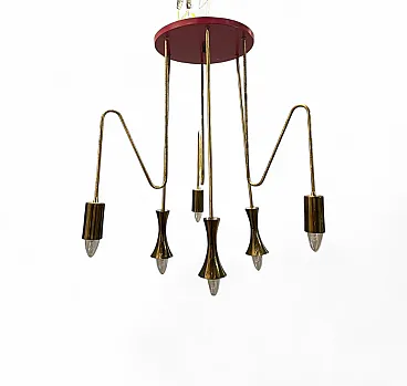 Red brass pendant lamp from Stilnovo, 1950s
