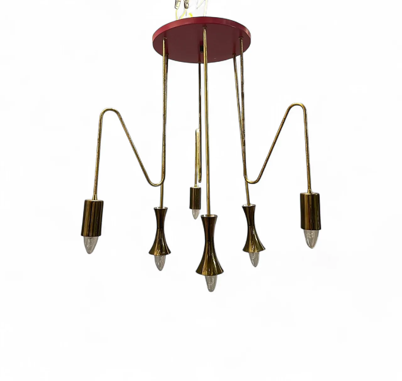 Red brass pendant lamp from Stilnovo, 1950s 11