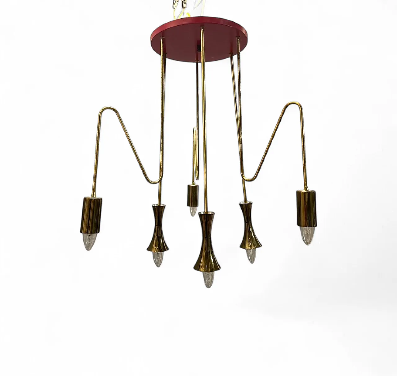 Red brass pendant lamp from Stilnovo, 1950s 12