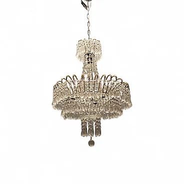 White chandelier with crystal beads, 1960s