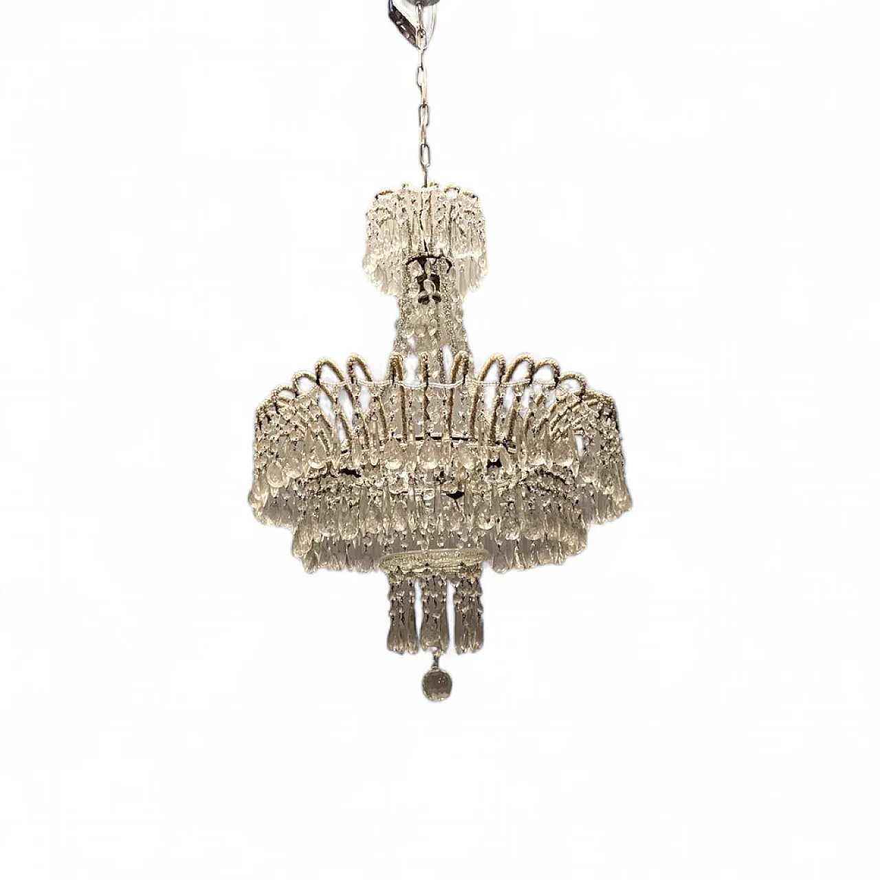 White chandelier with crystal beads, 1960s 10