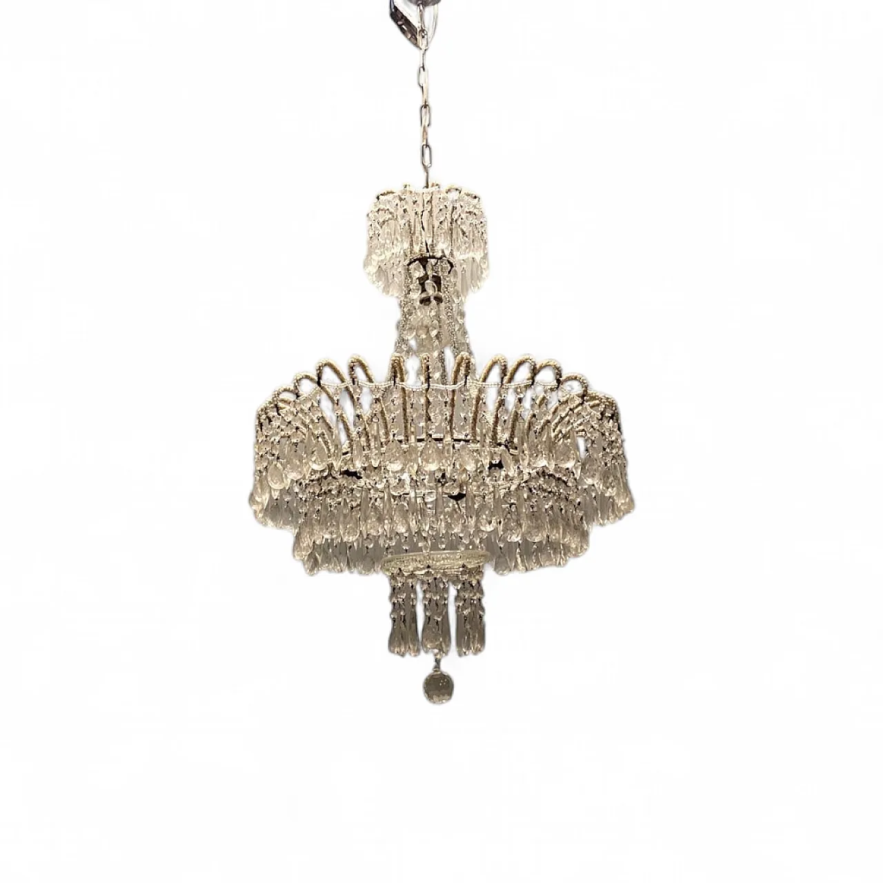 White chandelier with crystal beads, 1960s 11