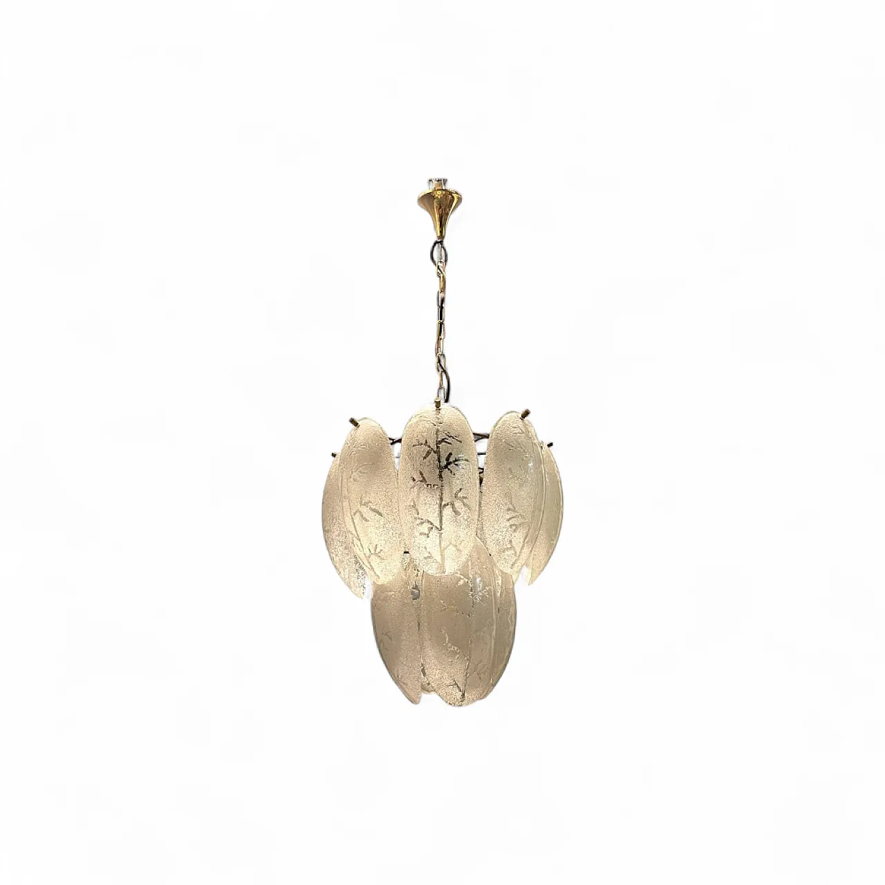 Chandelier with satin Murano glass leaves, 1970s 12
