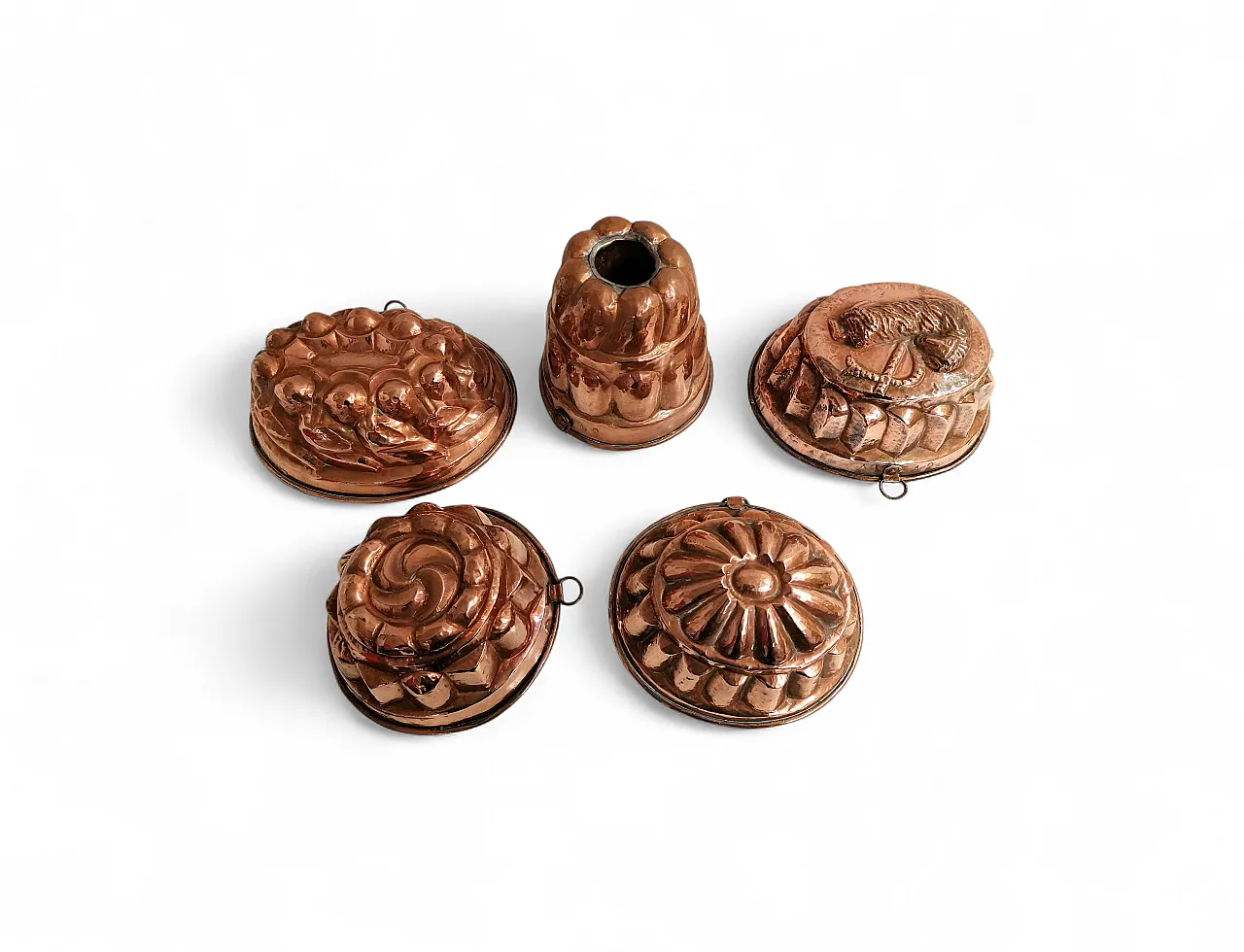 5 cake Copper molds, 1970s 10