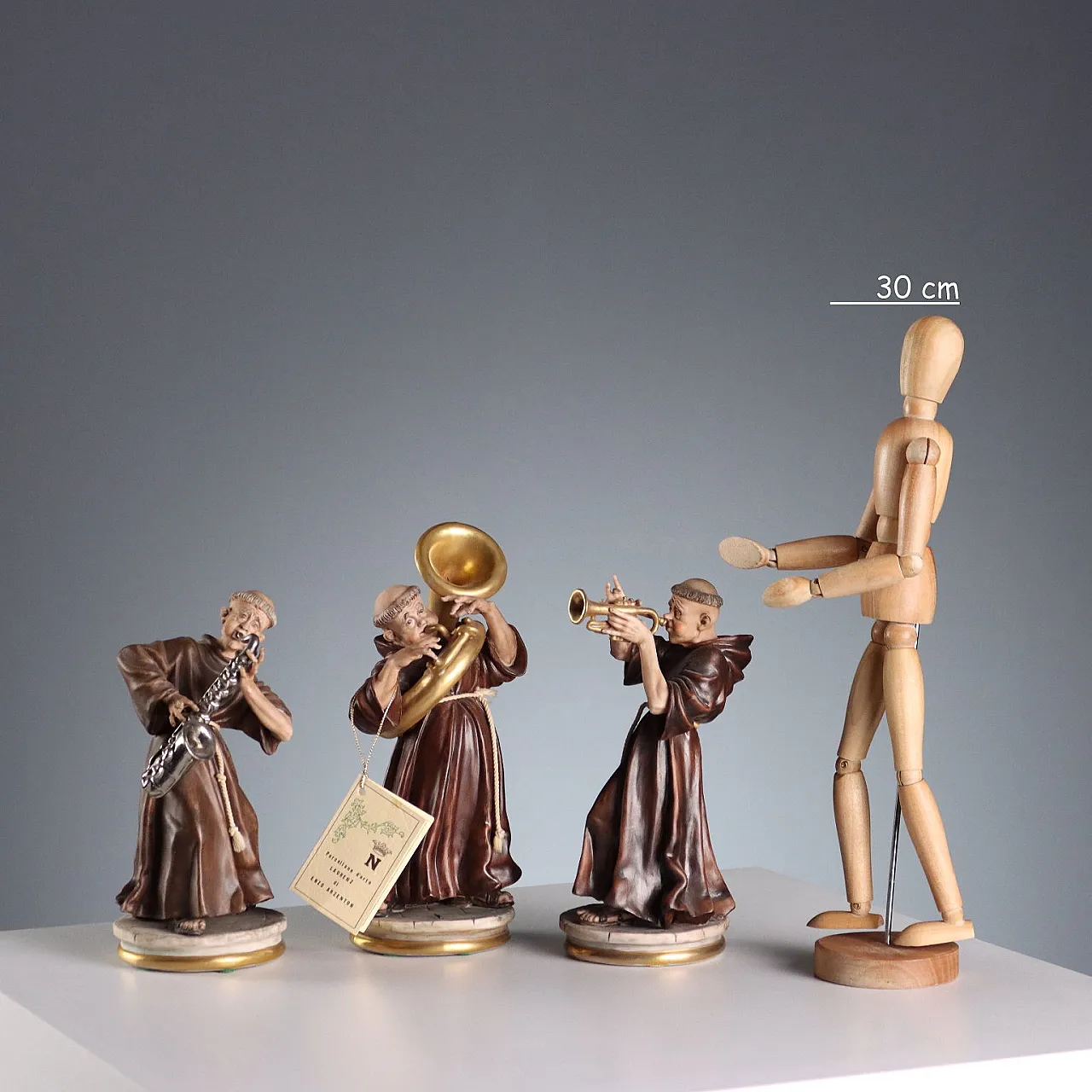 3 Ceramic figures depicting monks playing, 20th century 2