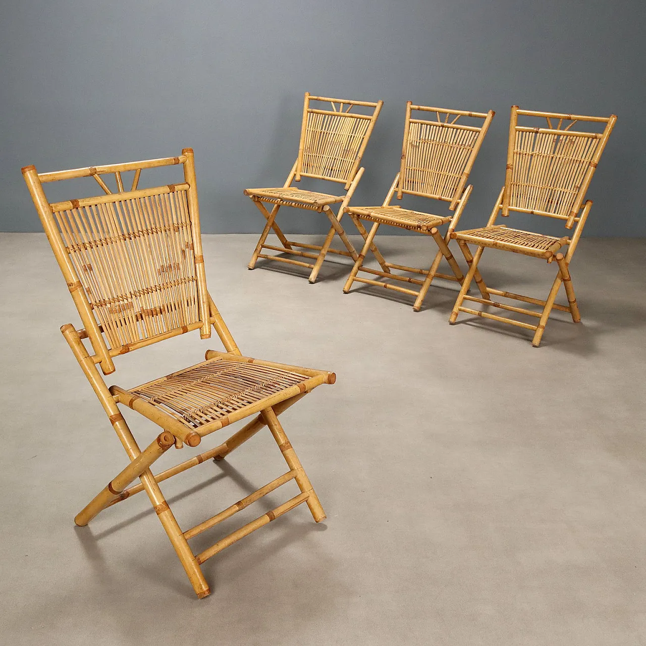 4 Bamboo folding chairs, late 20th century 1