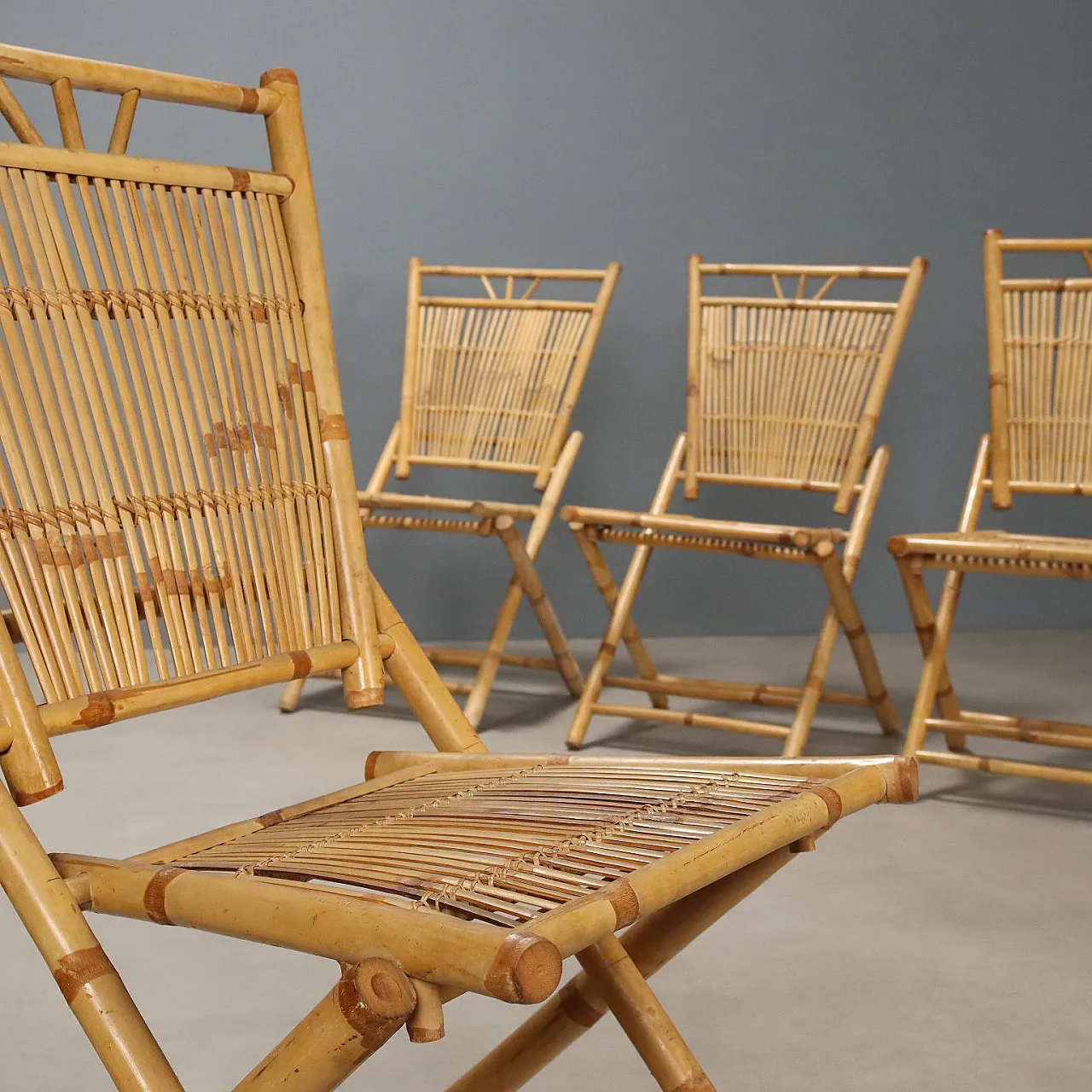 4 Bamboo folding chairs, late 20th century 3