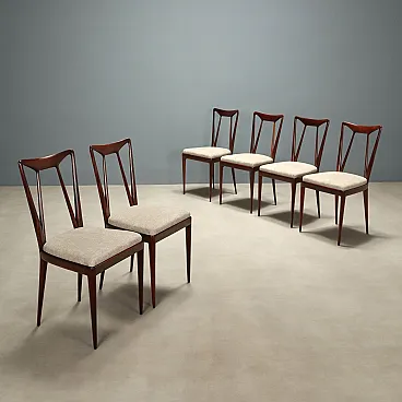 6 Sedie da pranzo in mogano e sedile in schiuma e tessuto, '900