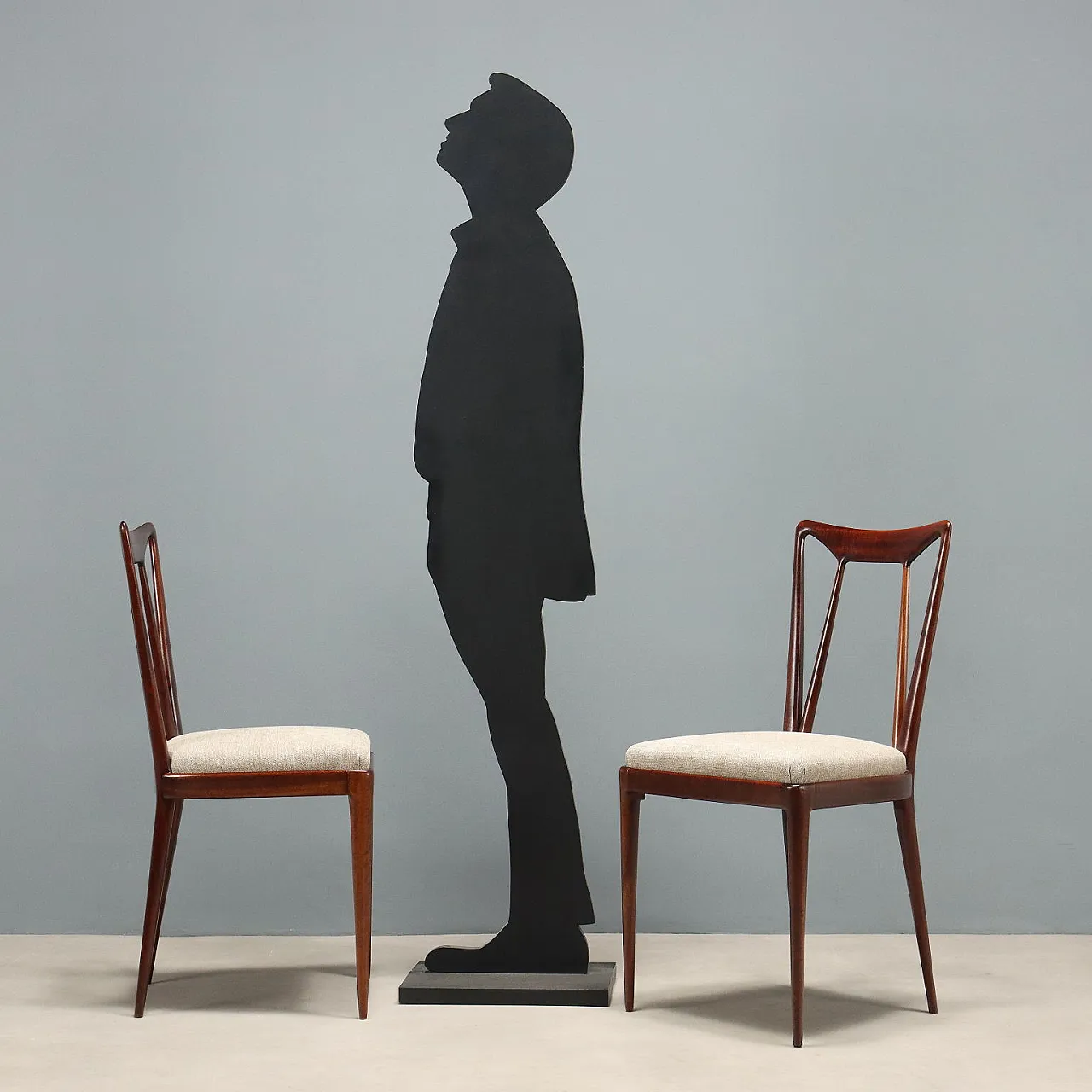 6 Sedie da pranzo in mogano e sedile in schiuma e tessuto, '900 3