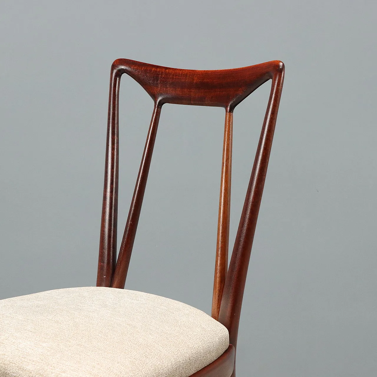 6 Sedie da pranzo in mogano e sedile in schiuma e tessuto, '900 5