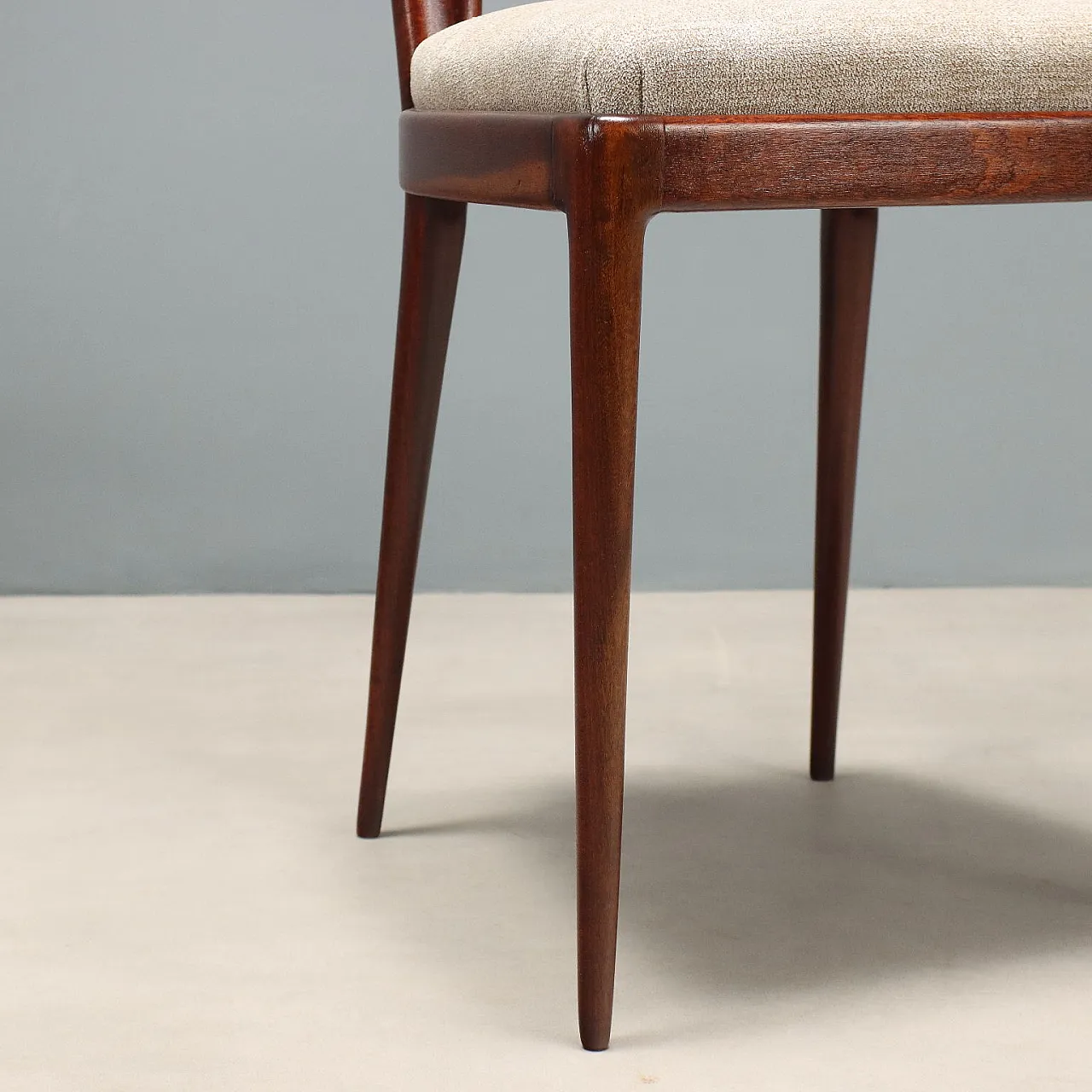 6 Sedie da pranzo in mogano e sedile in schiuma e tessuto, '900 6