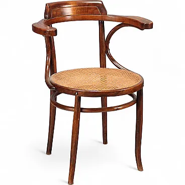 Poltrona in faggio tinto noce in stile Thonet, primo '900
