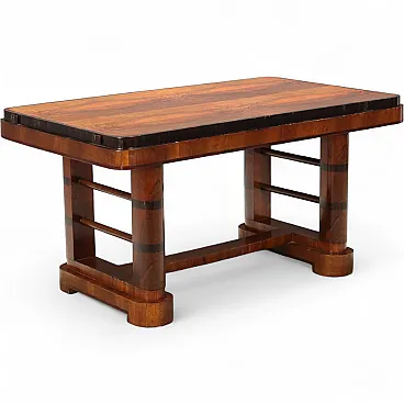 Walnut burl table and exotic wood inserts, 20th century