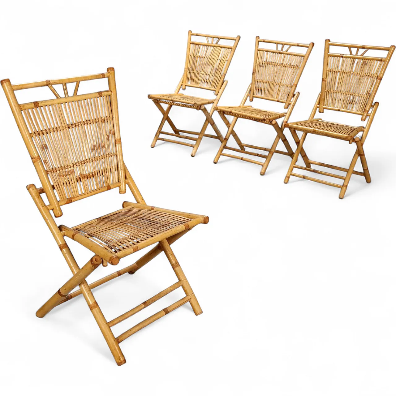 4 Bamboo folding chairs, late 20th century 10