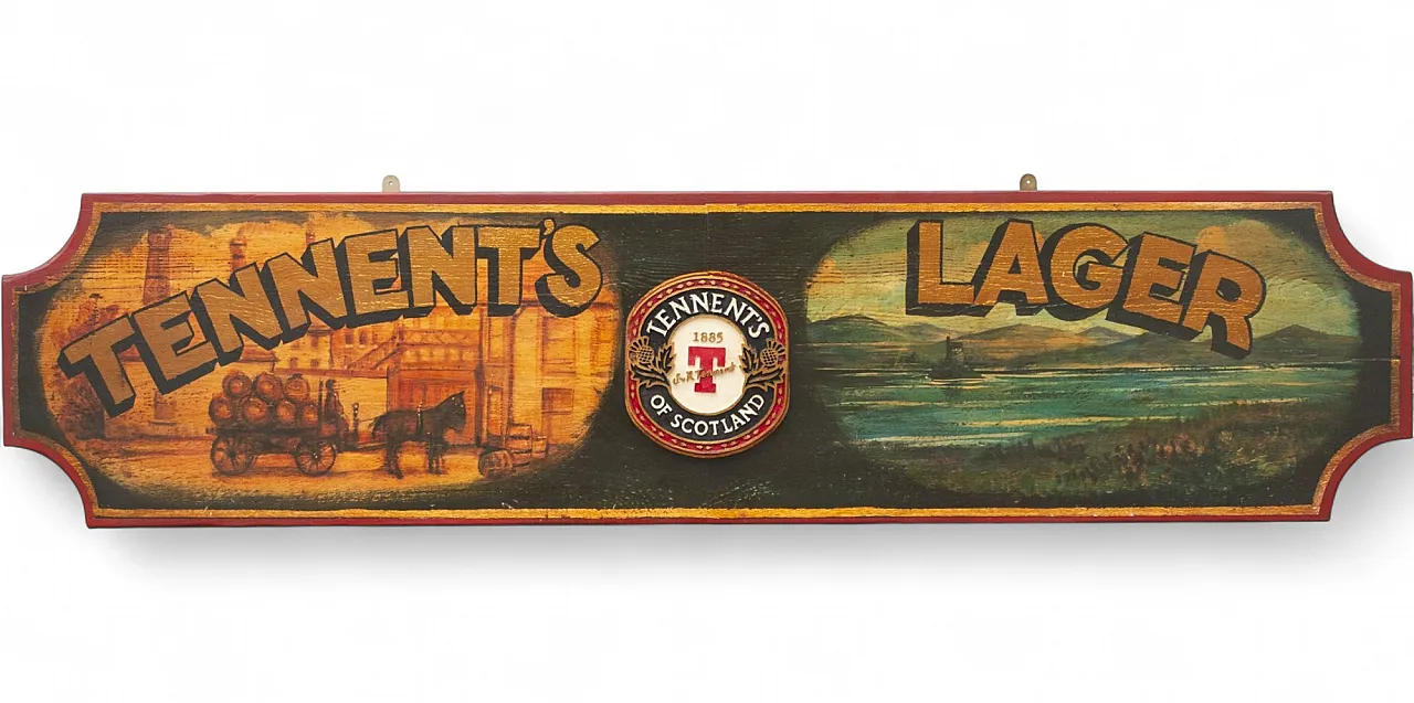 Birra Tennent's Lager, insegna in legno, '900 5