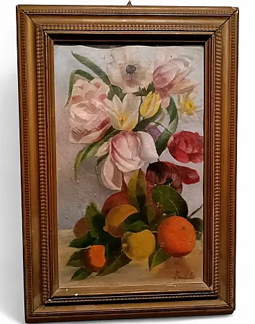 Fiori, Limoni, Arance di A. Sambuchi, olio su cartone, fine '800