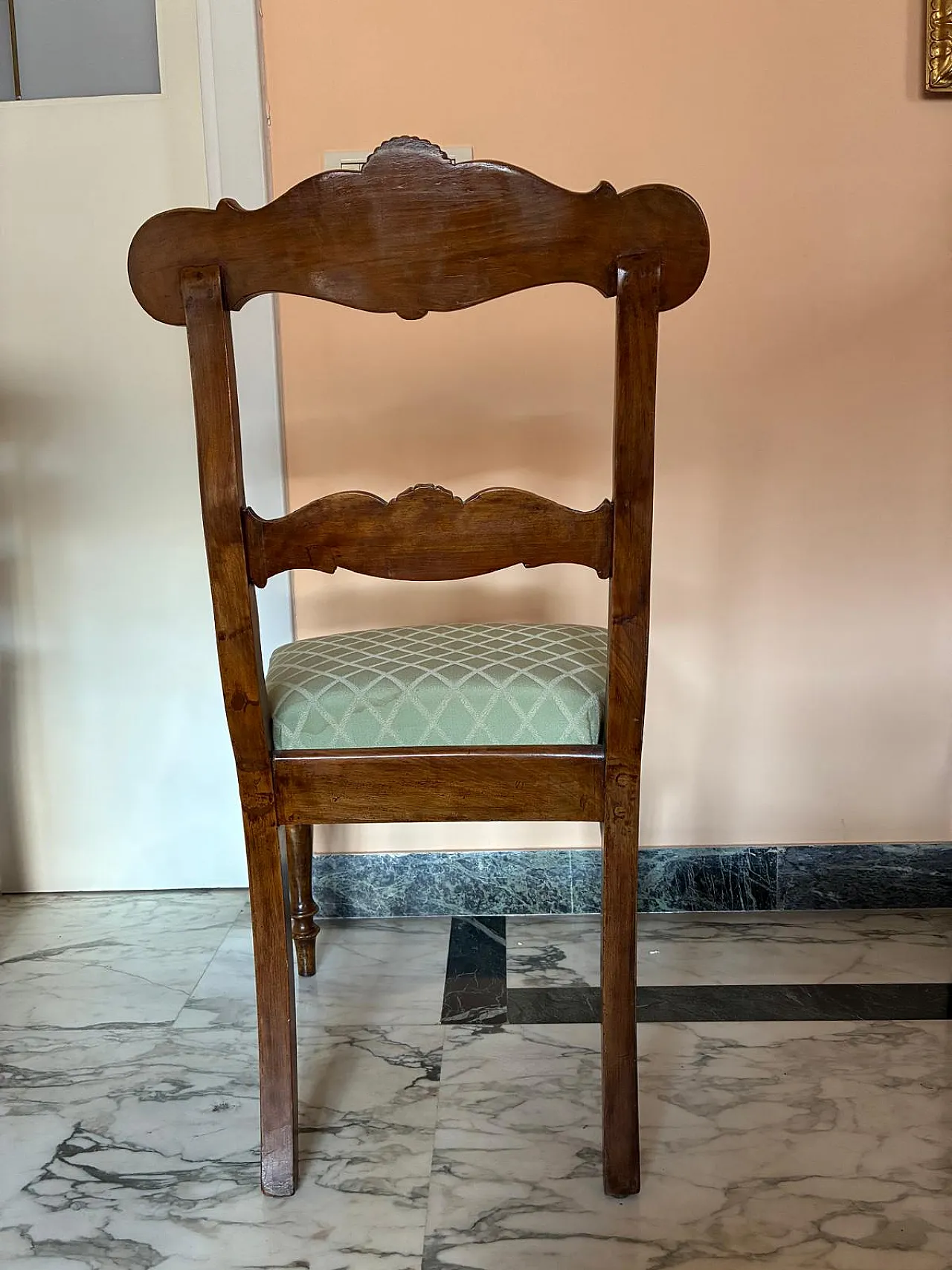 8 sedie Luigi Filippo con sedute in tessuto verde chiaro, '800 5