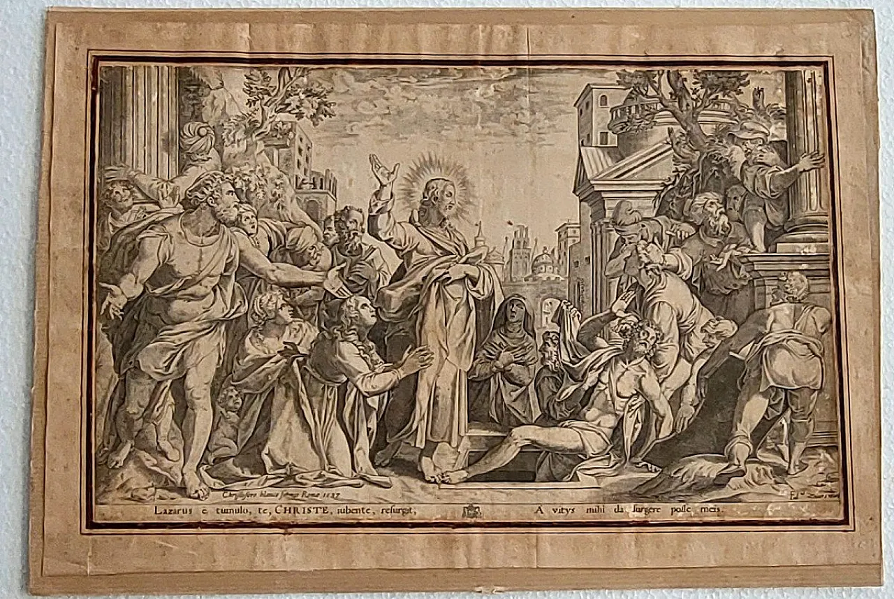 Resurrezione di Lazzaro, incisione di Cristoforo Bianco, '500 1