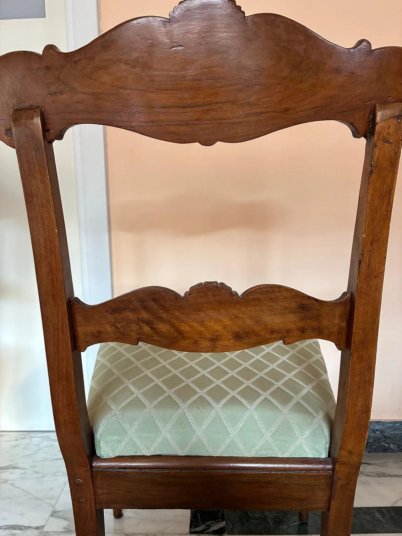 8 sedie Luigi Filippo con sedute in tessuto verde chiaro, '800 7