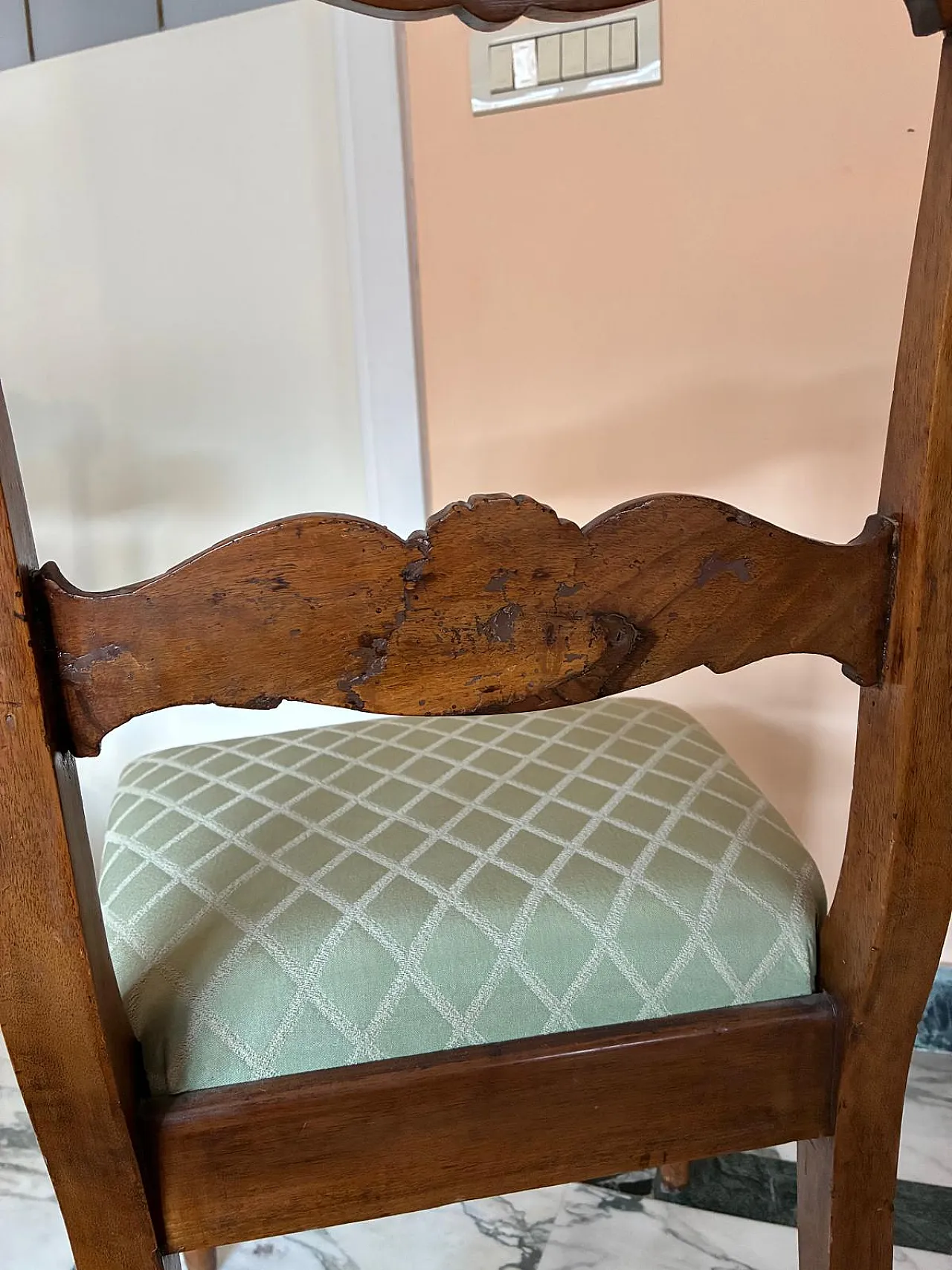 8 sedie Luigi Filippo con sedute in tessuto verde chiaro, '800 10