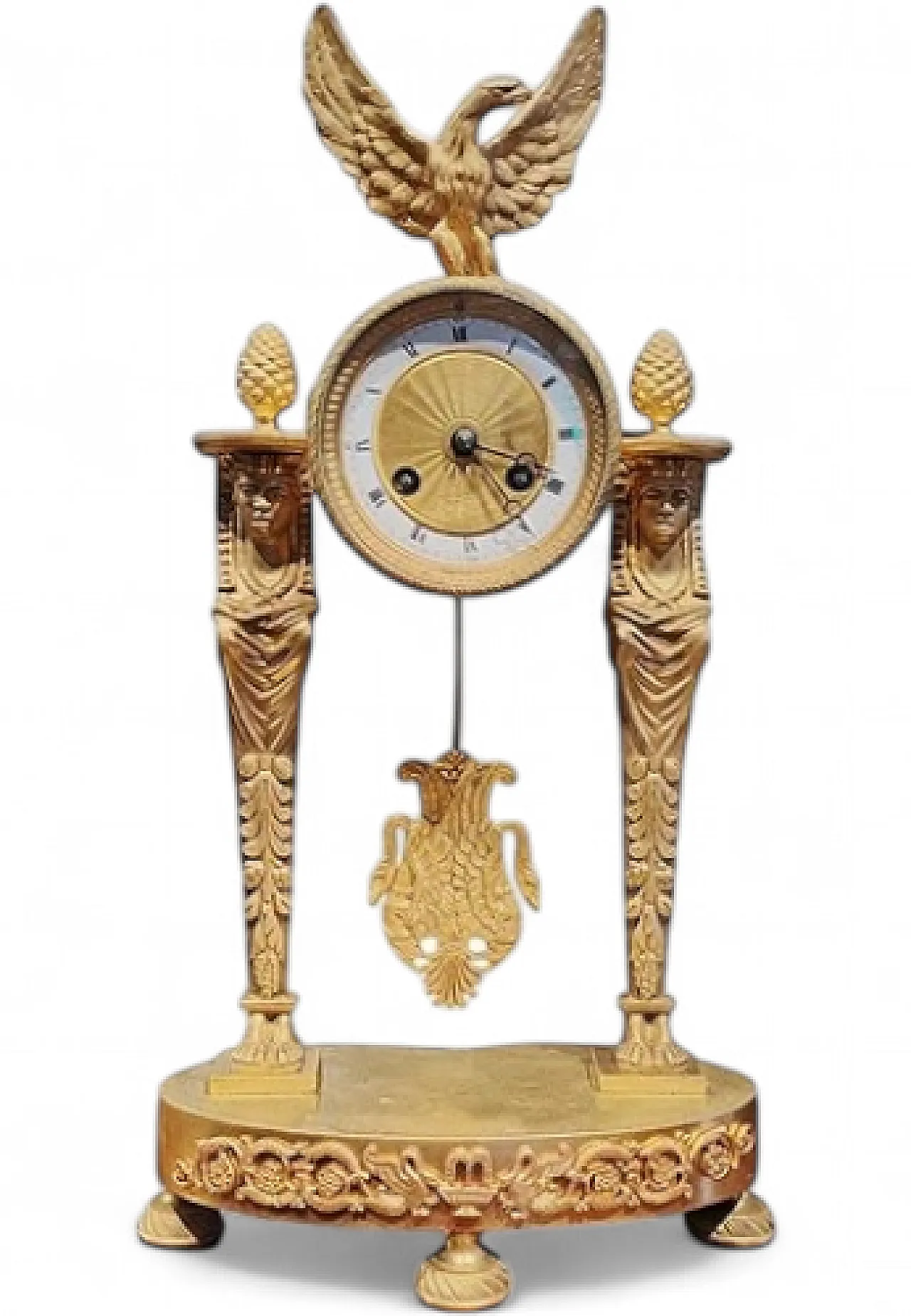 Portico pendulum in mercury gilded bronze, 19th century 11