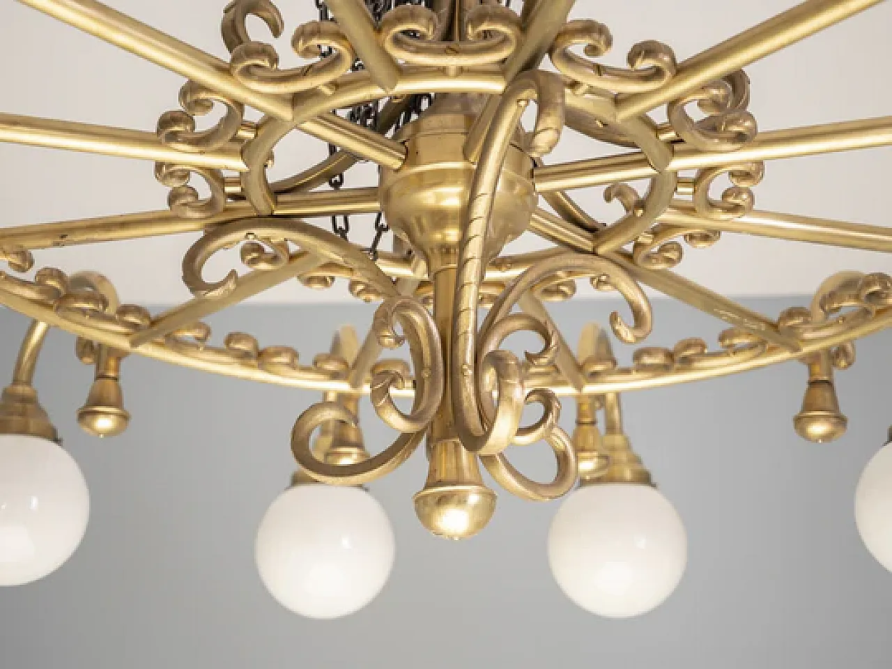 Lampadario decorativo in ottone, anni '80 1