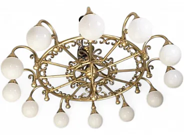 Lampadario decorativo in ottone, anni '80