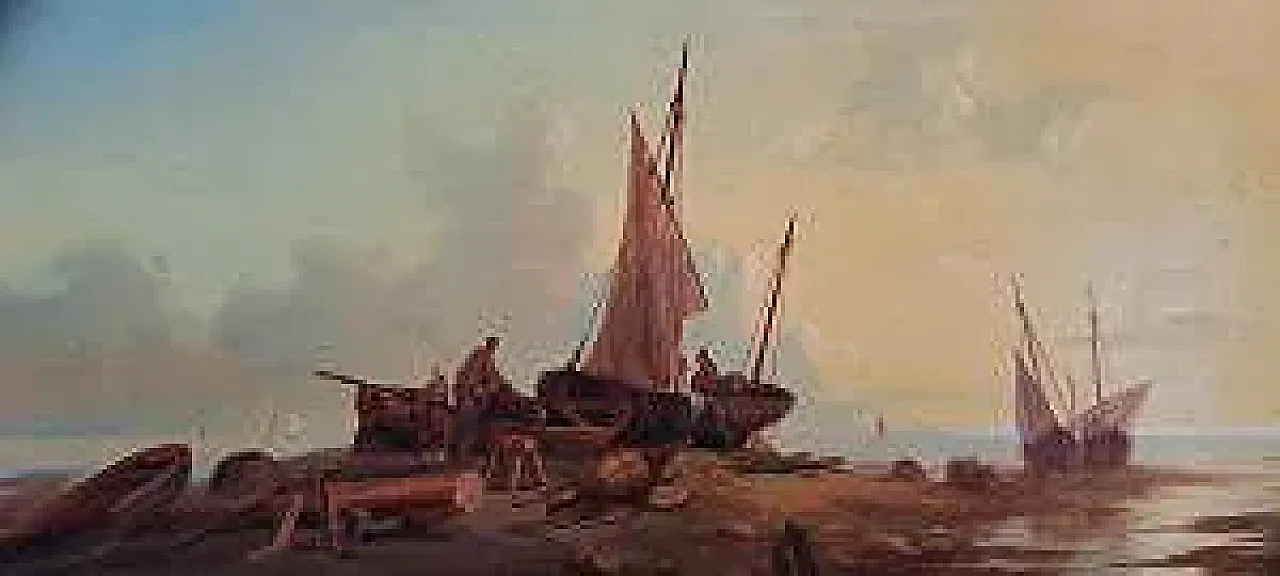 Marina with Fishermen and Boats by L.Butti, oil on canvas,19th century 2