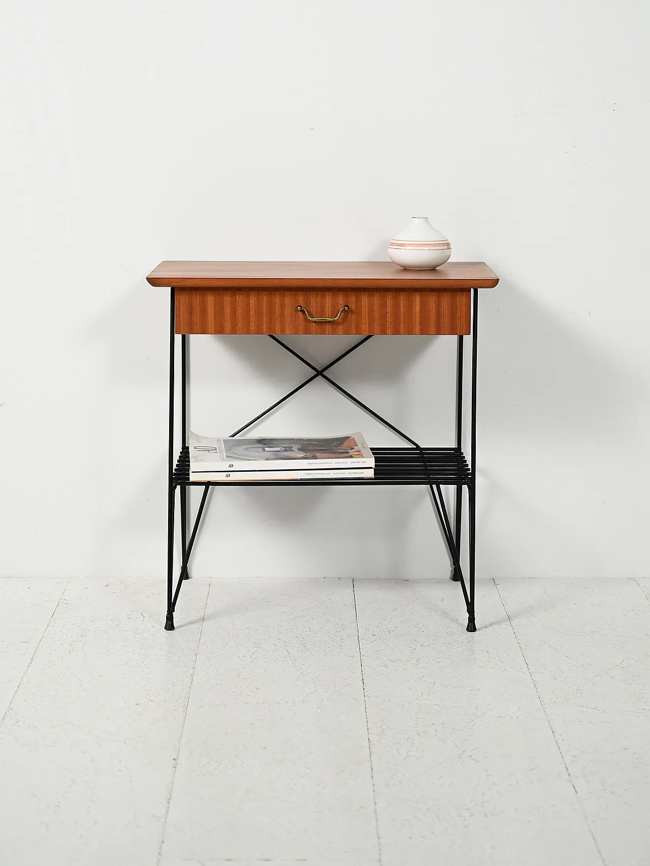 Scandinavian bedside table in mahogany and iron from IKEA, “Rolf” model 1