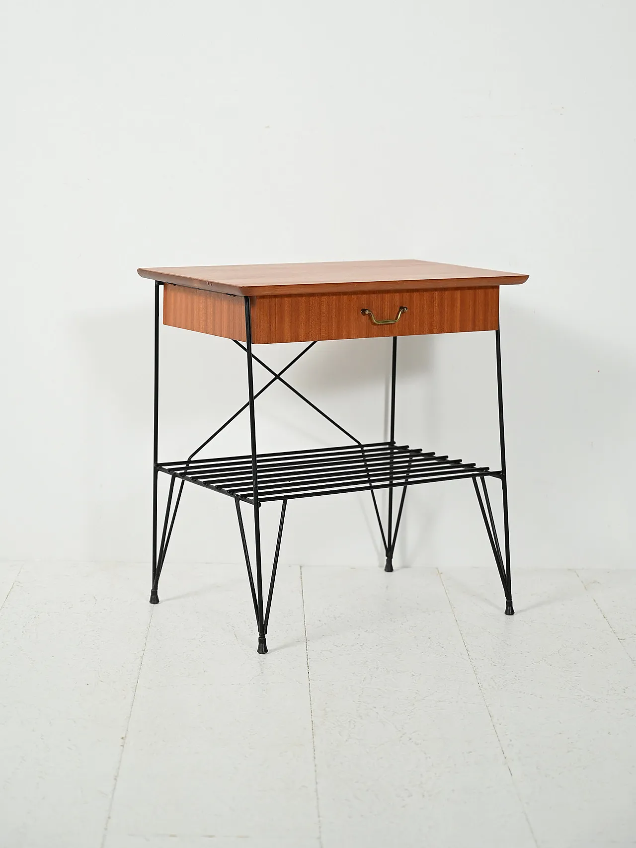 Scandinavian bedside table in mahogany and iron from IKEA, “Rolf” model 3