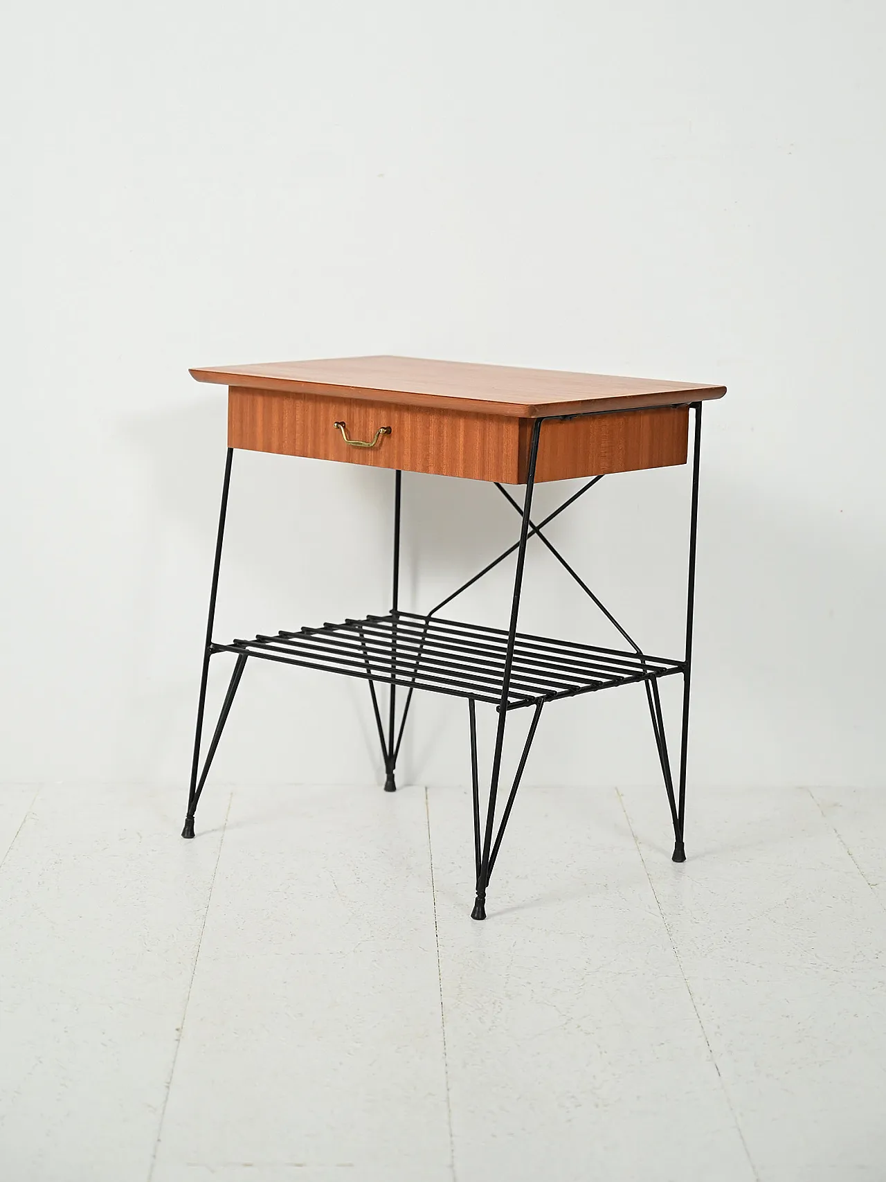 Scandinavian bedside table in mahogany and iron from IKEA, “Rolf” model 4