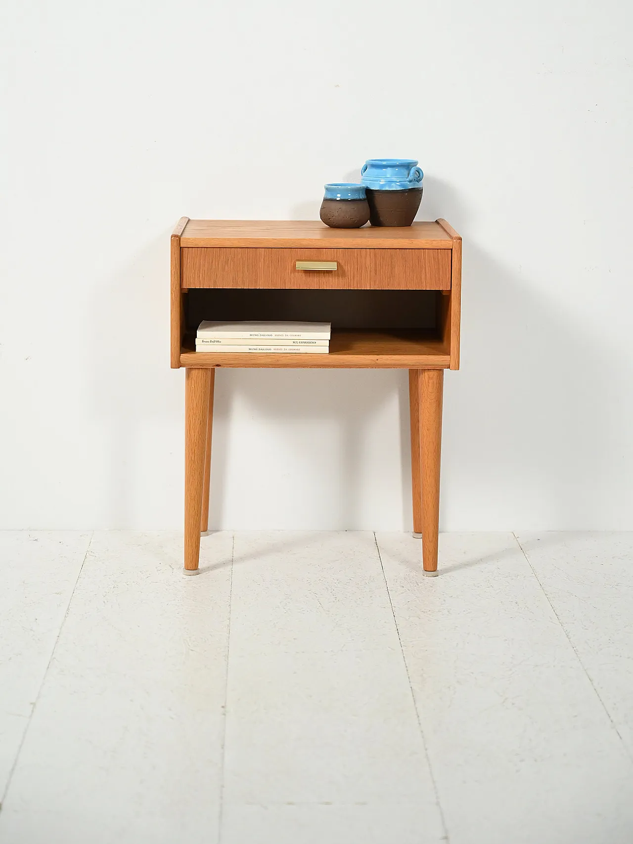 Scandinavian bedside table with brass handle, mid-20th century 1