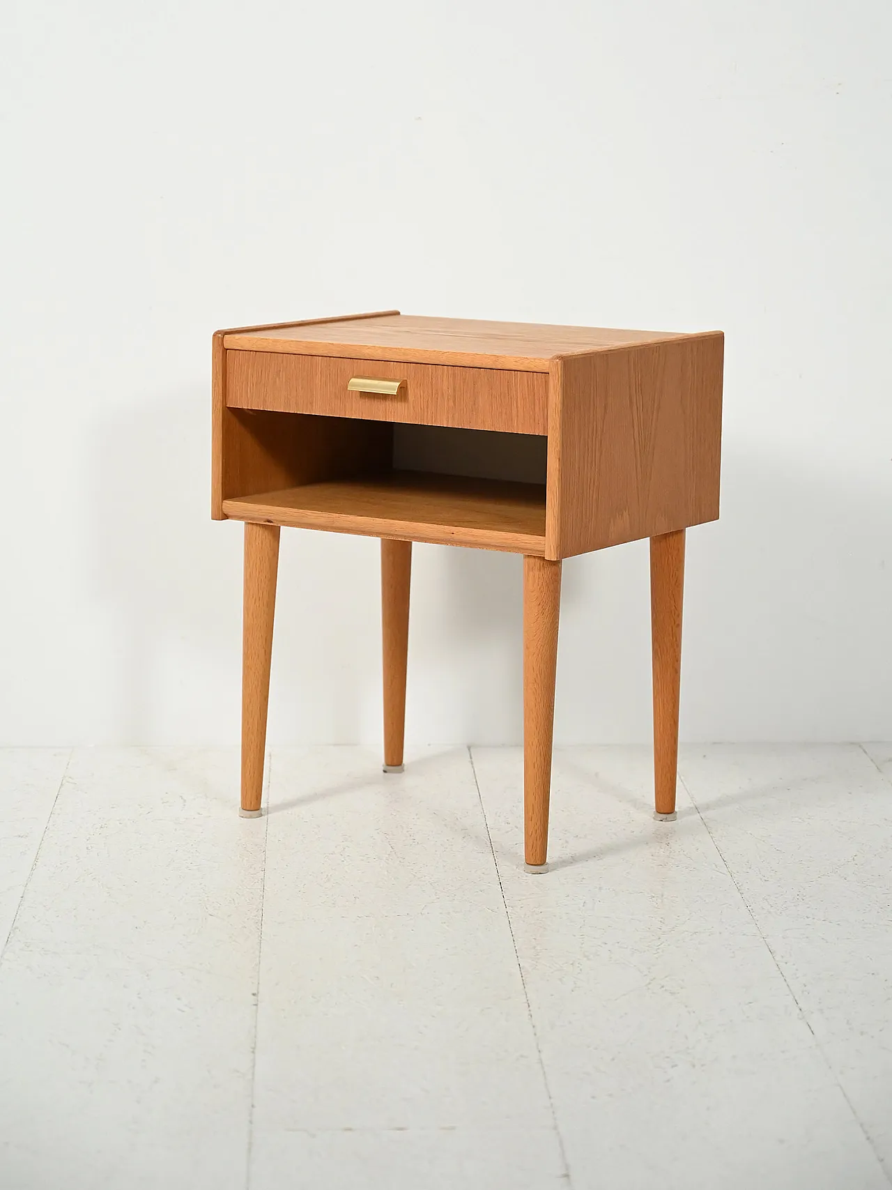 Scandinavian bedside table with brass handle, mid-20th century 4