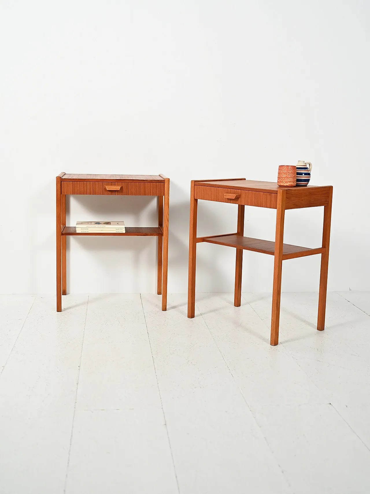 Pair of bedside tables with drawer and magazine rack, 20th century 1
