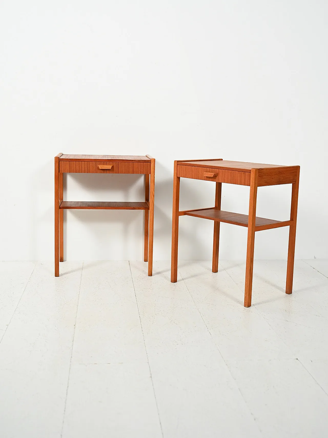 Pair of bedside tables with drawer and magazine rack, 20th century 2