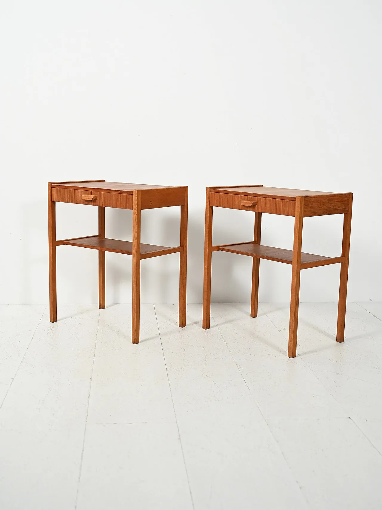 Pair of bedside tables with drawer and magazine rack, 20th century 3