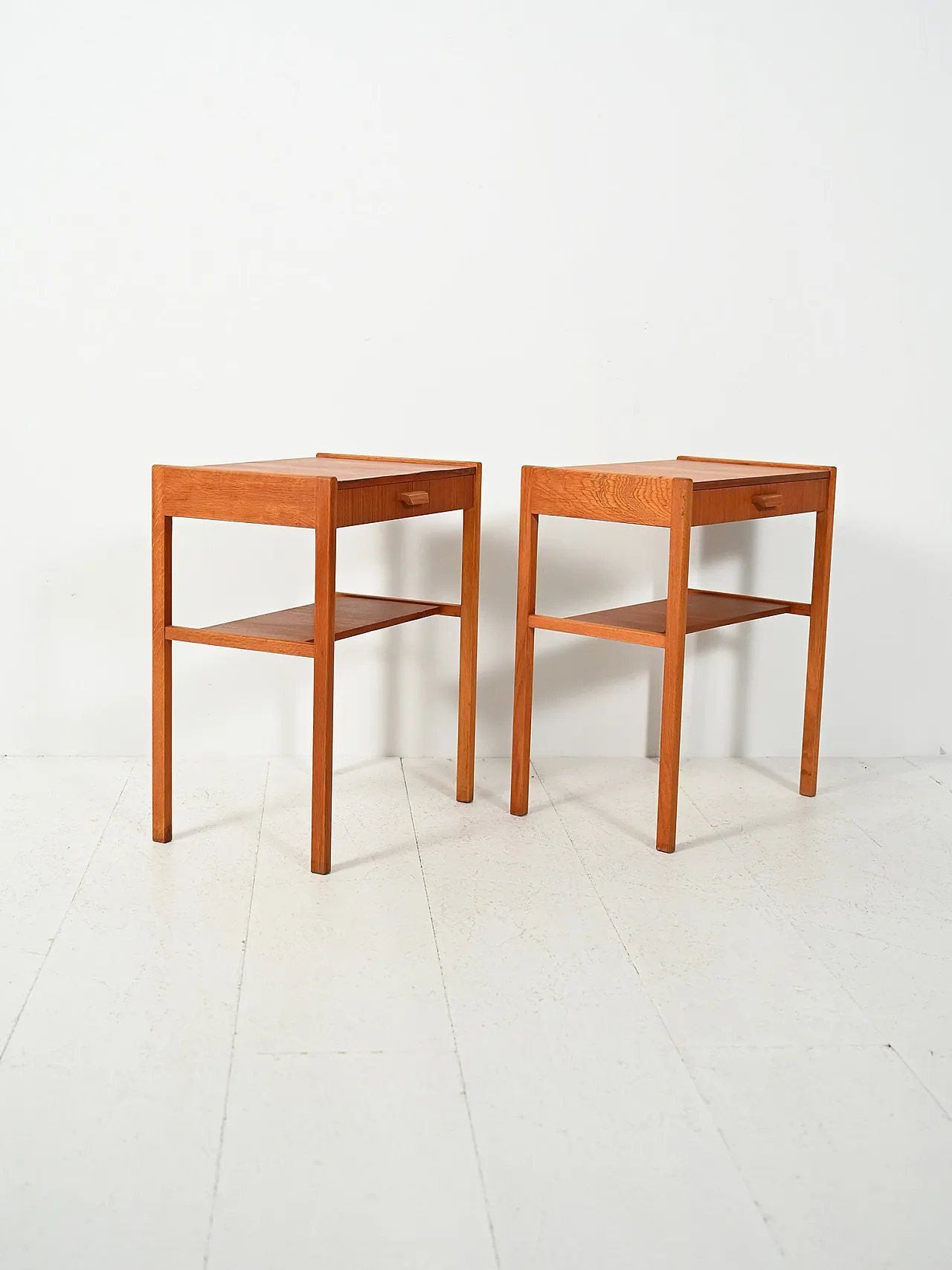 Pair of bedside tables with drawer and magazine rack, 20th century 4