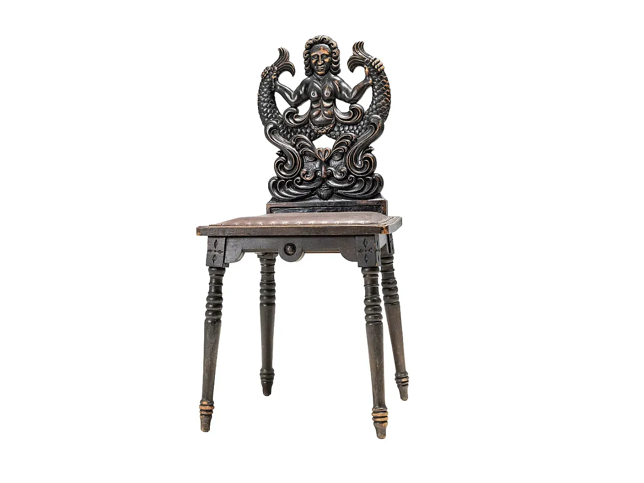 Hand-carved chair with siren motif, late 19th century 2
