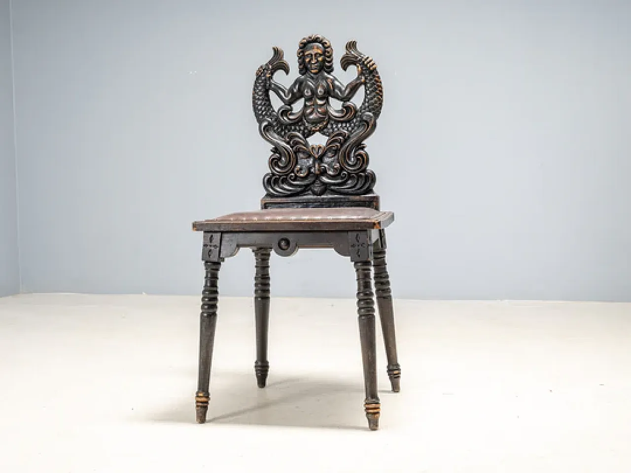 Hand-carved chair with siren motif, late 19th century 6